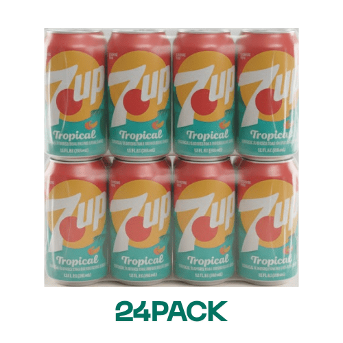 7UP Tropical Caffeine Free Lemon Lime Mango Peach Soda Pop, 12 fl oz, 24 Pack