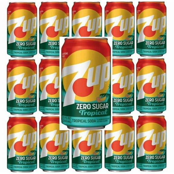 7UP Tropical Zero Sugar Caffeine Free Lemon Lime Mango Peach Soda Pop, 12 fl oz, (Pack of 18)