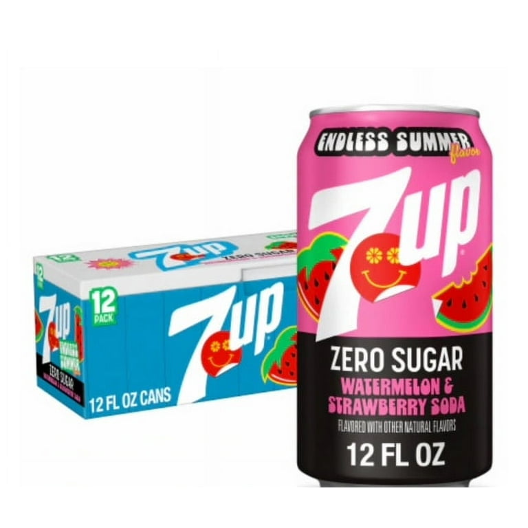 7UP Watermelon Strawberry Soda, 12 Pack, 12 Fl Oz Cans, Fruity