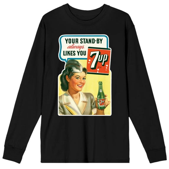 7UP Your Standby Always Likes You Crew Neck Long Sleeve Black Adult Tee-XL
