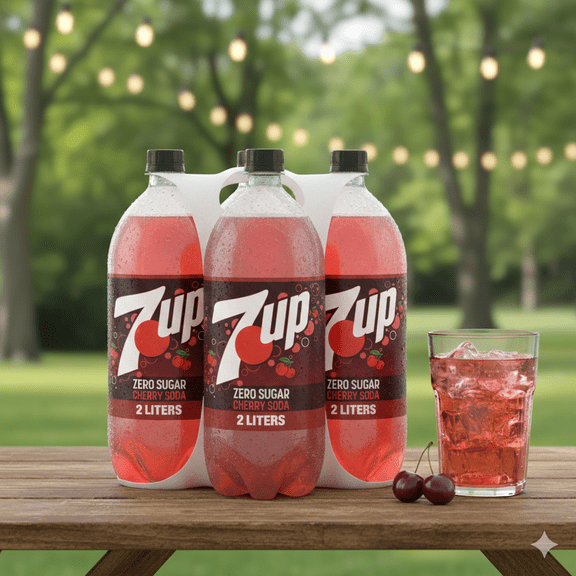 7UP Zero Sugar Cherry Soda 2 Liter Bottles, Pack of 3