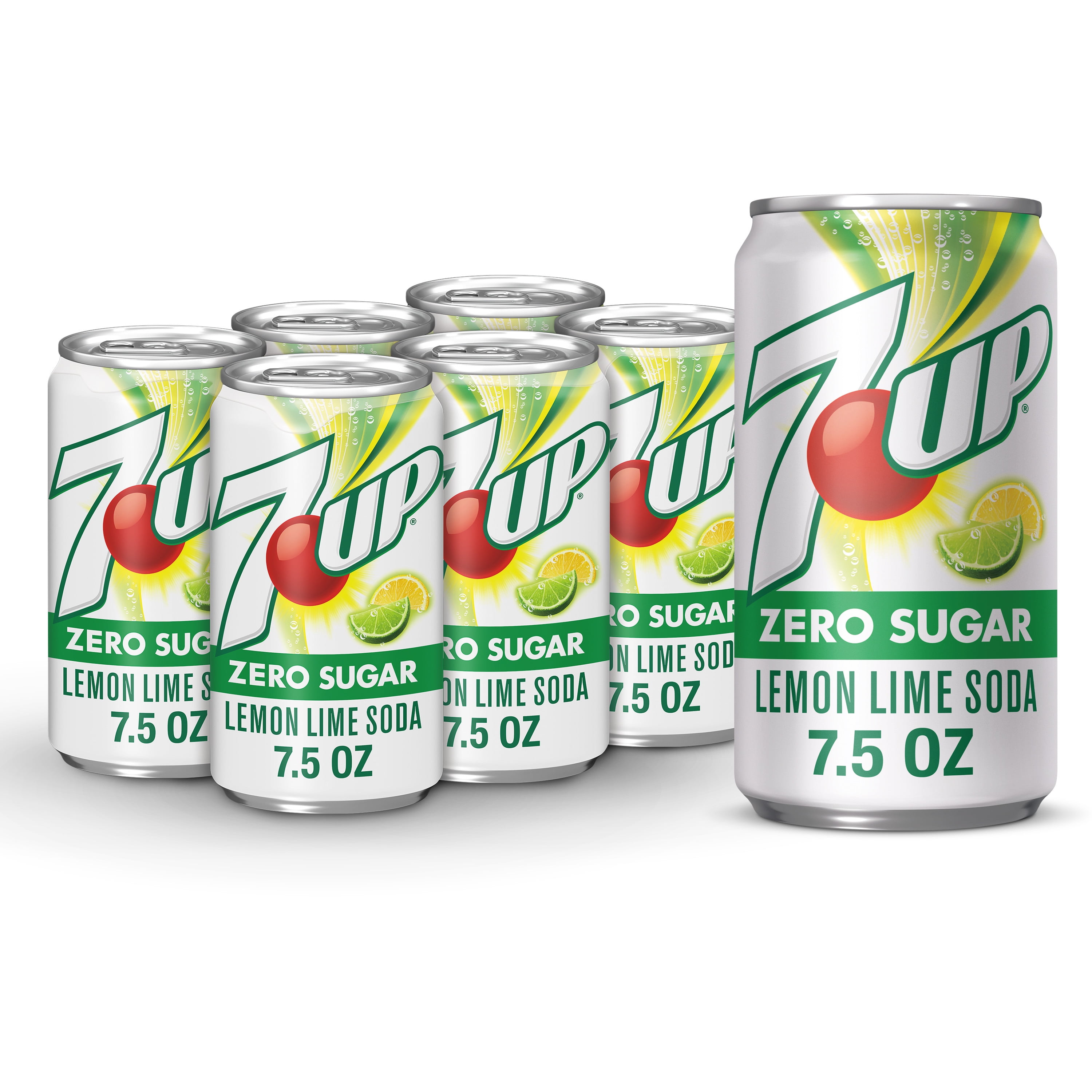 7UP Zero Sugar Lemon and Lime Soda Pop, 7.5 fl oz, 6 Pack Cans