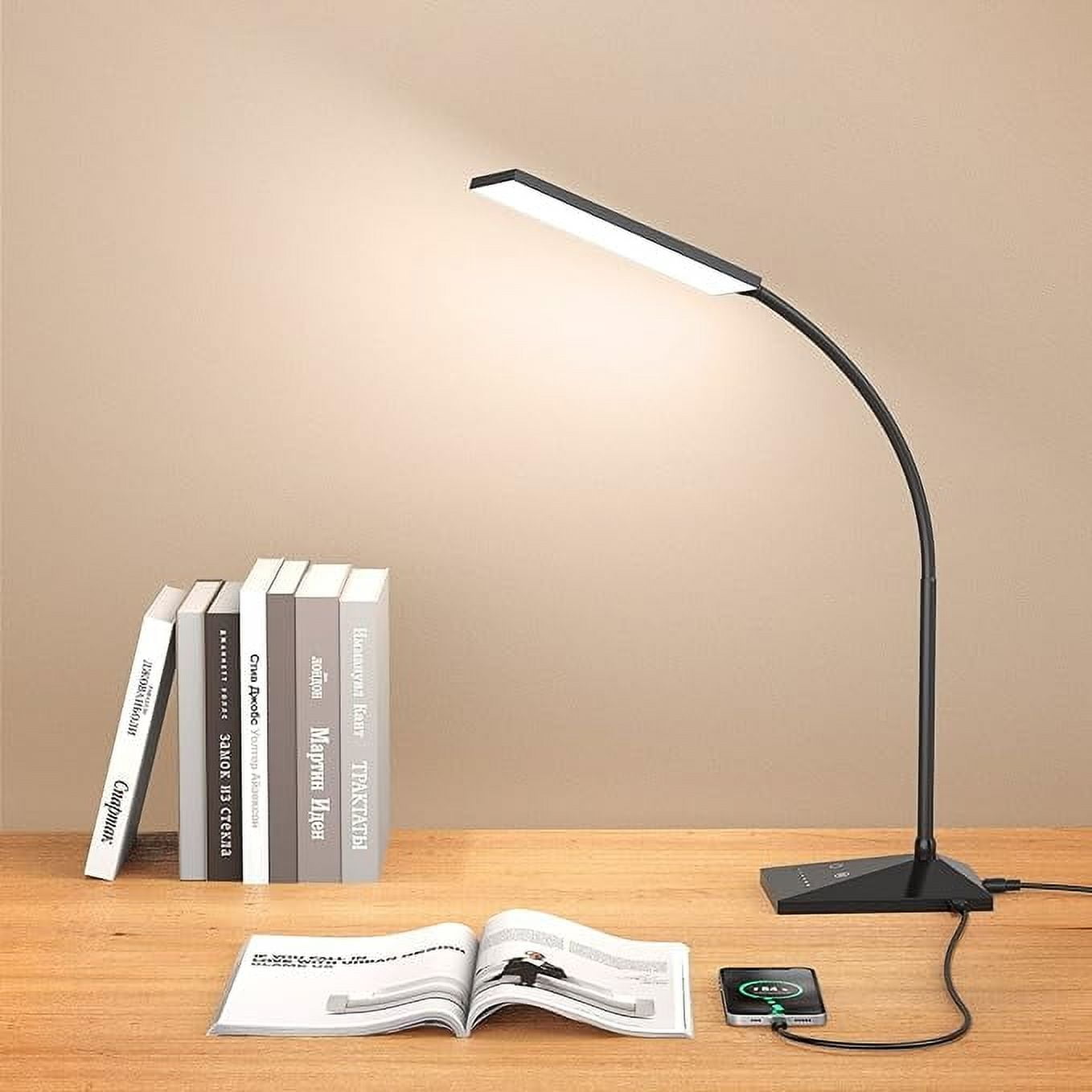 RAOYI Selfie Light,7W LED Desk Lamp with Stand Five Touch Dimming Modes Eye-Caring Reading Light Adjustable Neck Clip Night Light,Black