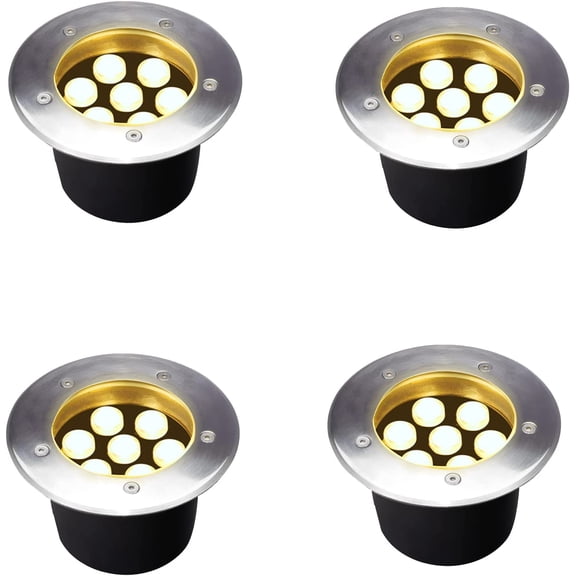 7W Warm White Outdoor In-Ground Lights 110V-120V 4 Pack | IP67 Waterproof, Hardwired LED Landscape Light, High Brigt 3000K Well Lighting for Garden Path Passage Step Deck