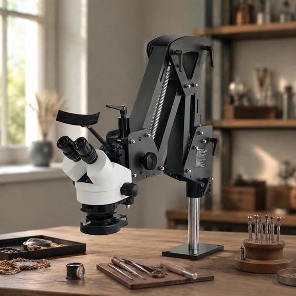 7X-45X Jewelry Microscope with Telescopic Spring Bracket, 360 Degree Ball Vise and Integrated Usb Ring Led Light, Model Jh-1B