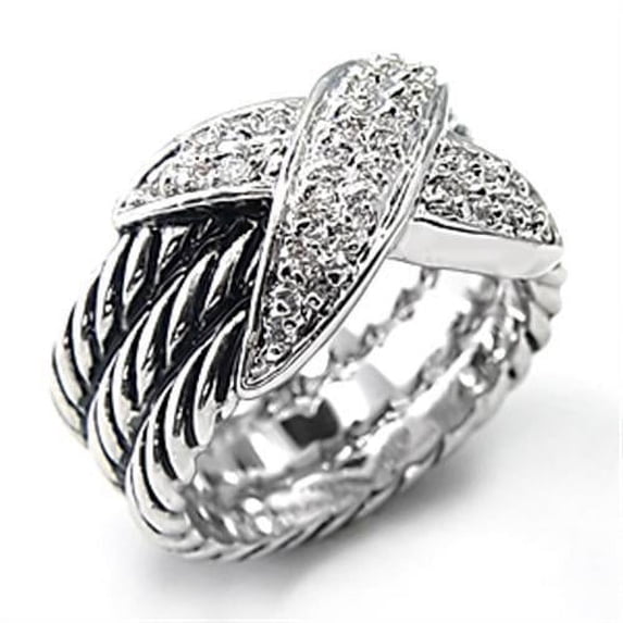 7X074 - Rhodium Brass Ring with AAA Grade CZ in Clear