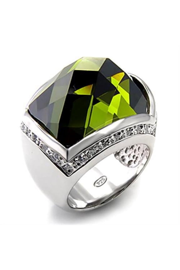 Sterling Silver Ring AAA GRD CZ Olivine 7X156 for Women Style Rhodium