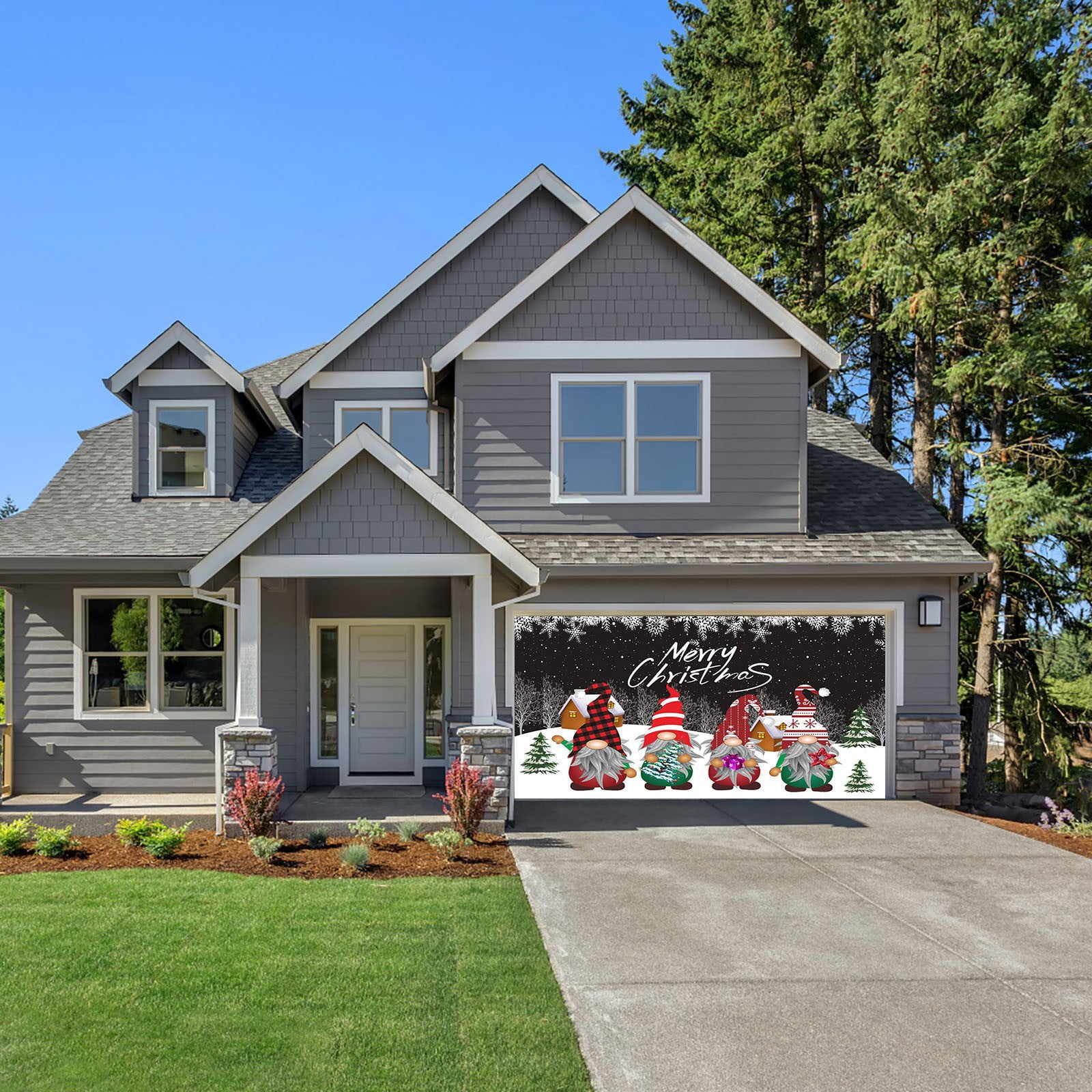 7X16Ft Merry Christmas Holiday Banner Garage Door Cover Mural Winter Snowman Santa Outdoor Large