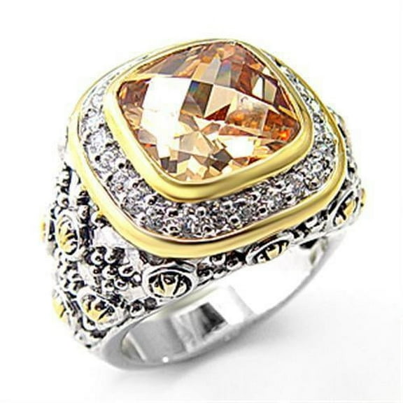 925 Sterling Silver Ring AAA GRD CZ Champagne 7X181 for Women Style Reverse