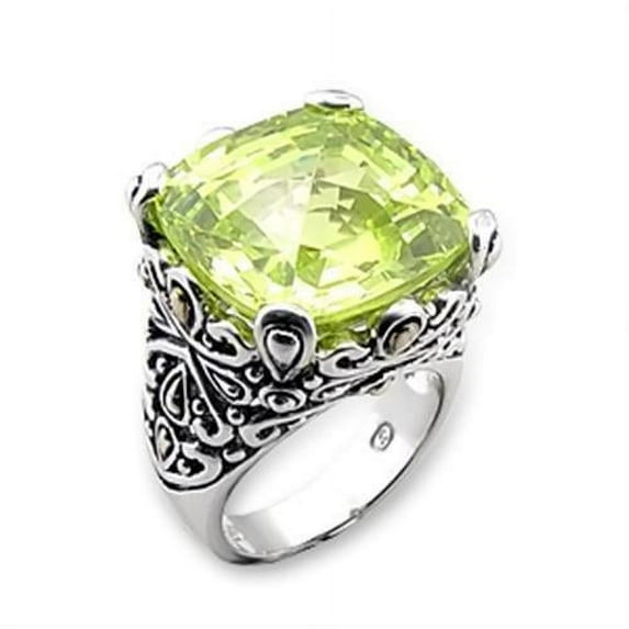 7X314 - Reverse Two-Tone 925 Sterling Silver Ring with AAA Grade CZ in Apple Green color Size 7