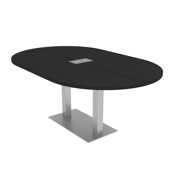 7X4 Racetrack Shaped Conference Table Power And Data Square Metal Base