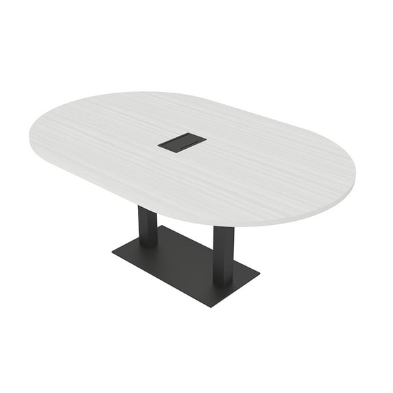 7X4 Racetrack Shaped Conference Table Power And Data Square Metal Base