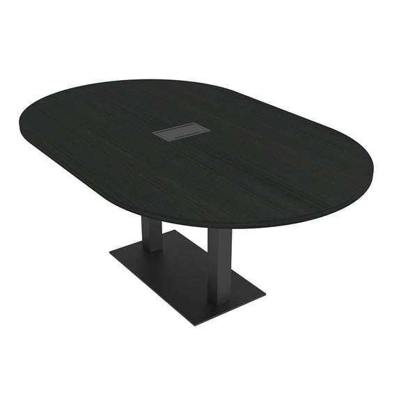 7X4 Racetrack Shaped Conference Table Power And Data Square Metal Base