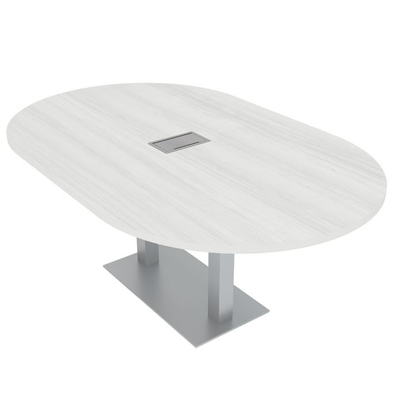 7X4 Racetrack Shaped Conference Table Power And Data Square Metal Base