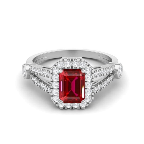 7X5 MM Octagon Shape Ruby Glass Field 925 Sterling Silver Solitaire Split Shank Valentines Day Gifts Ring