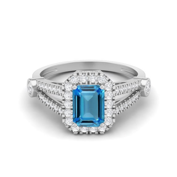 7X5 MM Octagon Shape Swiss Blue Topaz 925 Sterling Silver Solitaire Split Shank Mother's Day Gift Ring
