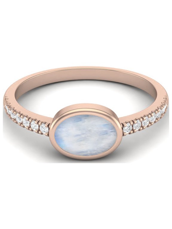 7X5 MM Oval Cut Moonstone 925 Sterling Silver Rose Vermeil Solitaire Women Proposal Ring