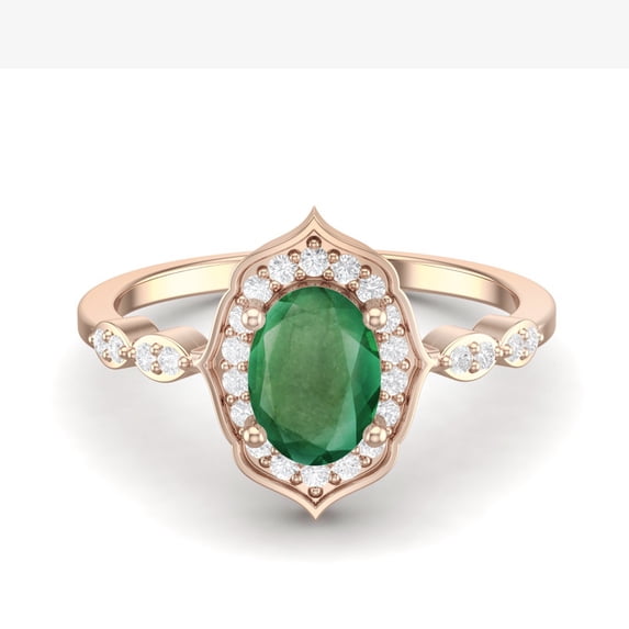 7X5 MM Oval Natural Emerald 925 Sterling Silver Rose Vermeil Designer Engagement Women Valentines Day Gifts Ring