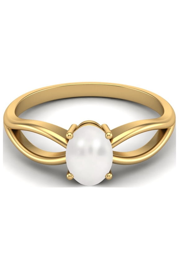 7X5 MM Oval Shape Pearl 925 Sterling Silver Gold Vermeil June Birthstone Solitaire Celtic Valentines Day Gifts Ring for Women
