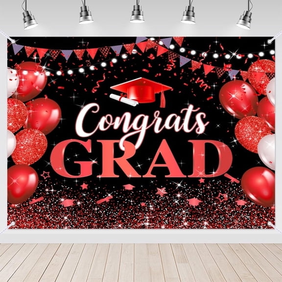 7X5FT Congrats Graduation Decorations 2026 Graduation Backdrop Congrats Grad Banner Graduation Banner Class of 2026 Graduation Party Decorations Black and Red Background