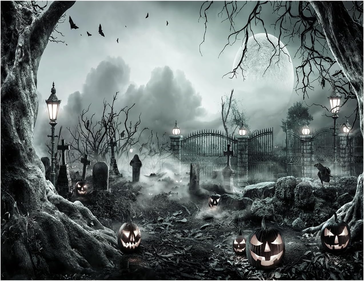 7X5FT Halloween Background Photography Window Night Full Moon Stars ...