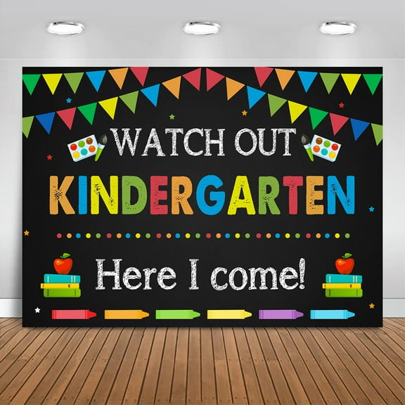 7X5FT Kindergarten Back to School Photo Backdrop First Day of School Watch Out Kindergarten Here I Come Preschool Photography Background Kids Classroom Party Decor Supplies Banner