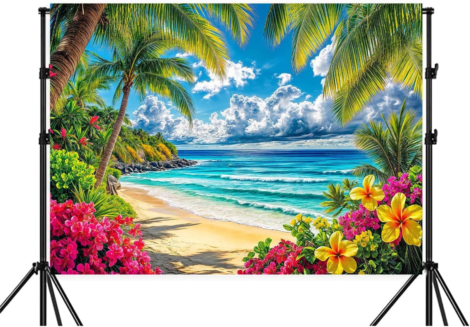 7X5FT Summer Hawaiian Beach Backdrop Tropical Flower Palm Tree Leaves ...