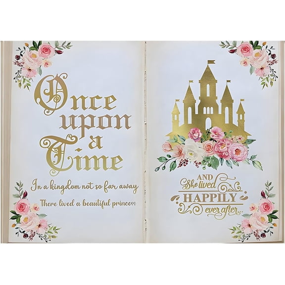 7X5FT Once Upon a Time Backdrop Fairy Tale Books Backdrop Pink Floral Gold Castle Princess Fairytale Wedding Girls Birthday Party Decorations Photo Studio Props