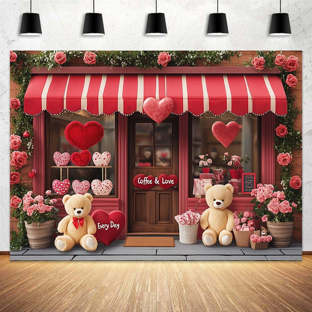 7X5FT Valentines Day Backdrop Red Rose Love Heart Toy Shop Valentine's ...