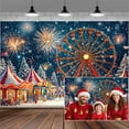thumbnail image 1 of 7X5FT Winter Ferris Wheel Christmas Shop Photography Backdrop Xmas Tree Snowy Pine Forest Kids Fireworks Backdrop Snowflake Family Birthday Party Decoration Baby Shower Circus Tent Banner Wall Decor, 1 of 5