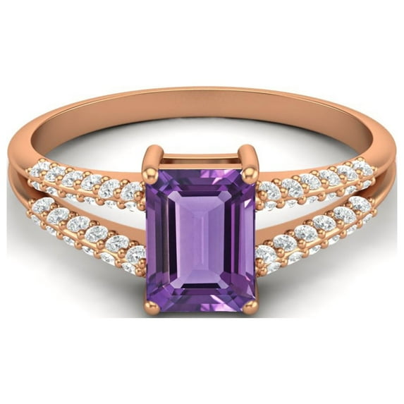 7X5MM Emerald Cut Amethyst 925 Sterling Silver Rose Plated Solitaire Women Valentines Day Gifts Ring