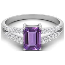 7X5MM Emerald Cut Amethyst 925 Sterling Silver Solitaire Women Valentines Day Gifts Ring