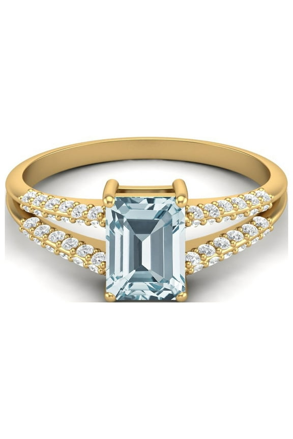 7X5MM Emerald Cut Blue Topaz 925 Sterling Silver Gold Vermeil Solitaire Women's Valentines Day Gifts Ring