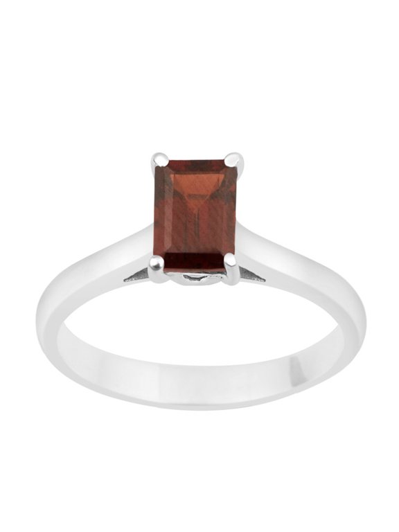 7X5MM Emerald Cut Garnet 925 Sterling Silver Solitaire Women Engagement Ring