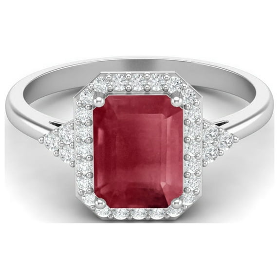 Mooneye 7X5MM Octagon Shape Ruby 925 Sterling Silver Solitaire Trio Accents Women Wedding Rings