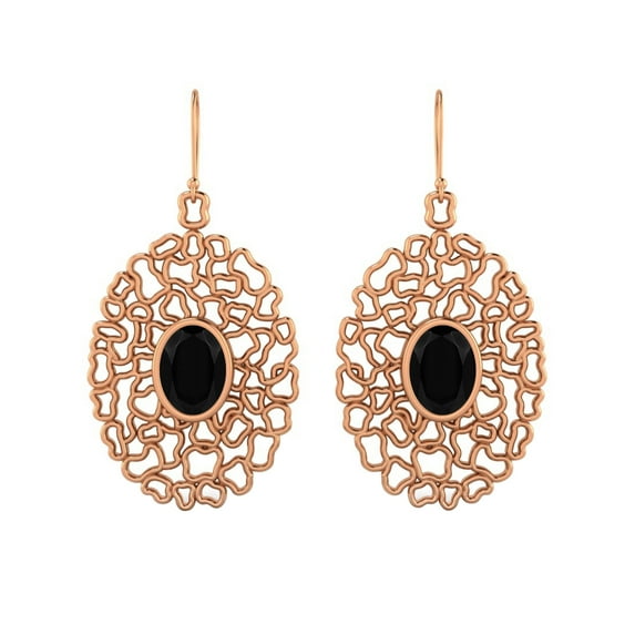 7X5MM Oval Black Spinel 925 Silver Rose Gold Vermeil Filigree Valentines Day Gifts Women Earrings