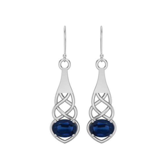 7X5MM Oval Blue Sapphire 925 Sterling Silver Celtic Dangle Drop Valentines Day Gifts Women Earrings