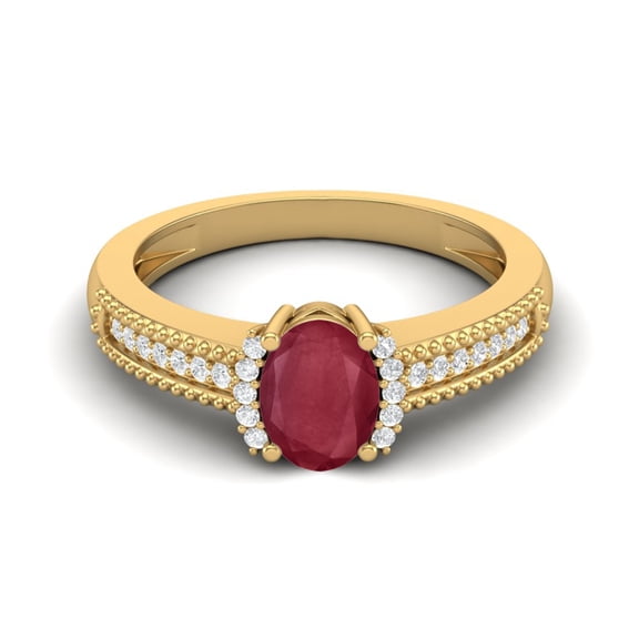 7X5MM Oval Ruby Glass Filled 925 Sterling Silver Gold Vermeil Halo Accent Engagement Women Valentines Day Gifts Ring