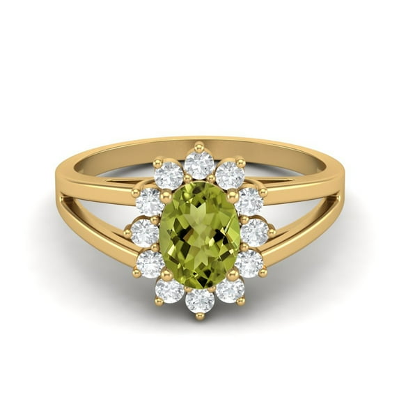 7X5MM Oval Shape Peridot 925 Sterling Silver Gold Vermeil Split Shank Valentines Day Gifts Ring