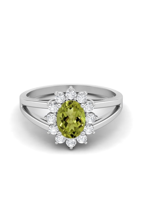 7X5MM Oval Shape Peridot 925 Sterling Silver Split Shank Valentines Day Gifts Ring