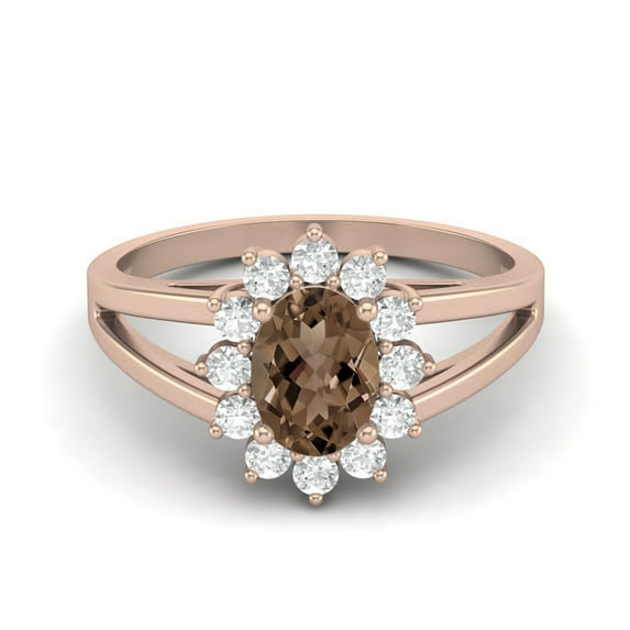 7X5MM Oval Shape Smoky Quartz 925 Sterling Silver Rose Vermeil Split Shank Valentines Day Gifts Ring