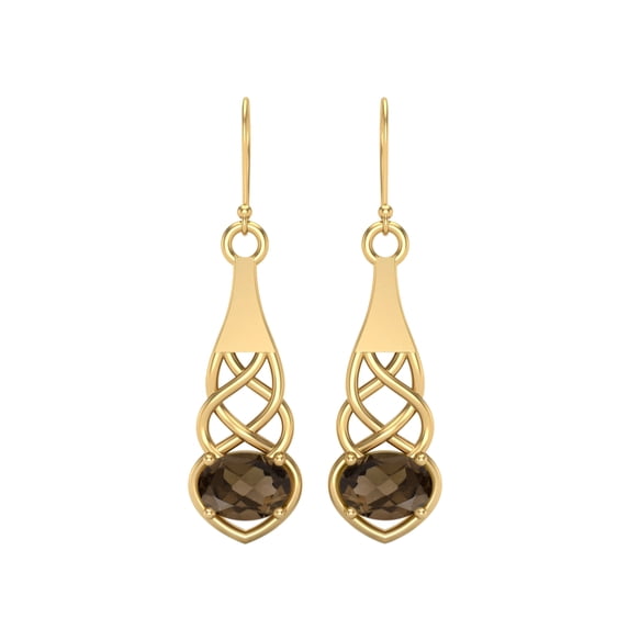 7X5MM Oval Smoky Quartz 925 Sterling Silver Gold Vermeil Celtic Dangle Drop Valentines Day Gifts Women Earrings