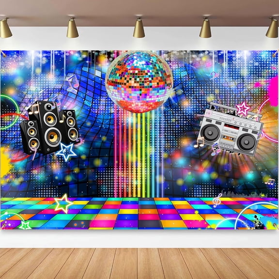 7X5ft Disco Party Backdrop Vintage 70s 80s 90s Disco Ball Stage Retro Neon Photography Background Dance Birthday Party Decorations Banner Prom Portrait Photo Props