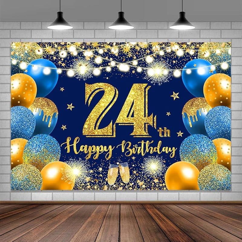 7X5ft Happy 24th Birthday Backdrop, Blue Balloon Birthday Background ...