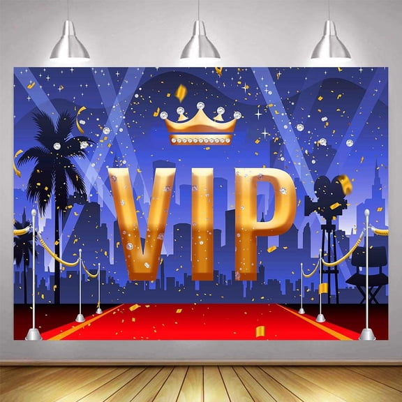 7X5ft Red Carpet Backdrop Movie Night View Spotlight Gold Crown and VIP Glitter Ribbion Cight Landscape Background for Club Party Event Decoration Banner Adult Kids Photo Booth BJWHEM674