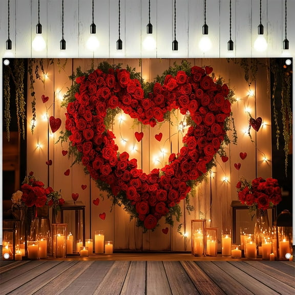 7X5ft Valentine's Day Backdrop Red Love Heart Photography Background, Romantic Wedding Bridal Party Background Decor Proposal Confession Backdrop Banner Portrait Photo Studio Booth Props