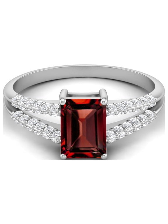 7X5mm Emerald Cut Garnet Gemstone 925 Sterling Silver Solitaire Valentines Day Gifts Ring