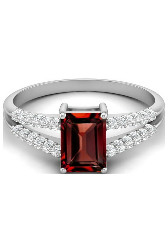 7X5mm Emerald Cut Garnet Gemstone 925 Sterling Silver Solitaire Valentines Day Gifts Ring
