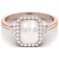 thumbnail image 1 of 7X5mm Octagon Shape Pearl 925 Sterling Silver Rose Vermeil Solitaire Trio Accents Mother's Day Gift Rings For Womens, 1 of 3
