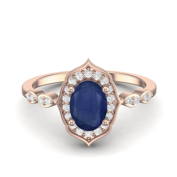 Mooneye 7X5mm Oval Blue Sapphire 925 Sterling Silver Rose Vermeil Halo Engagement Women Ring